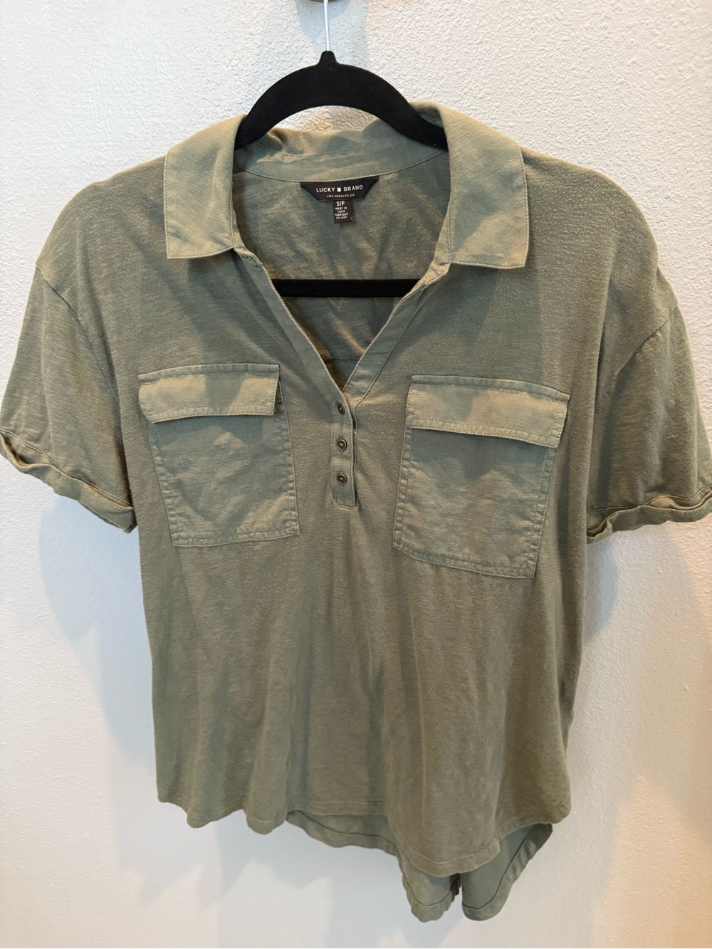 Lucky Brand Women's Olive Green Button-Front Pocket Shirt